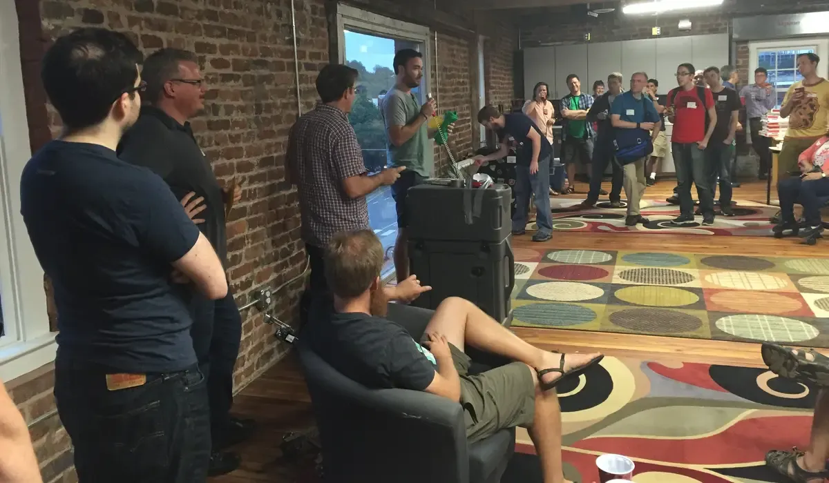 An attendee pitches a session topic at beCamp's Pitch Night