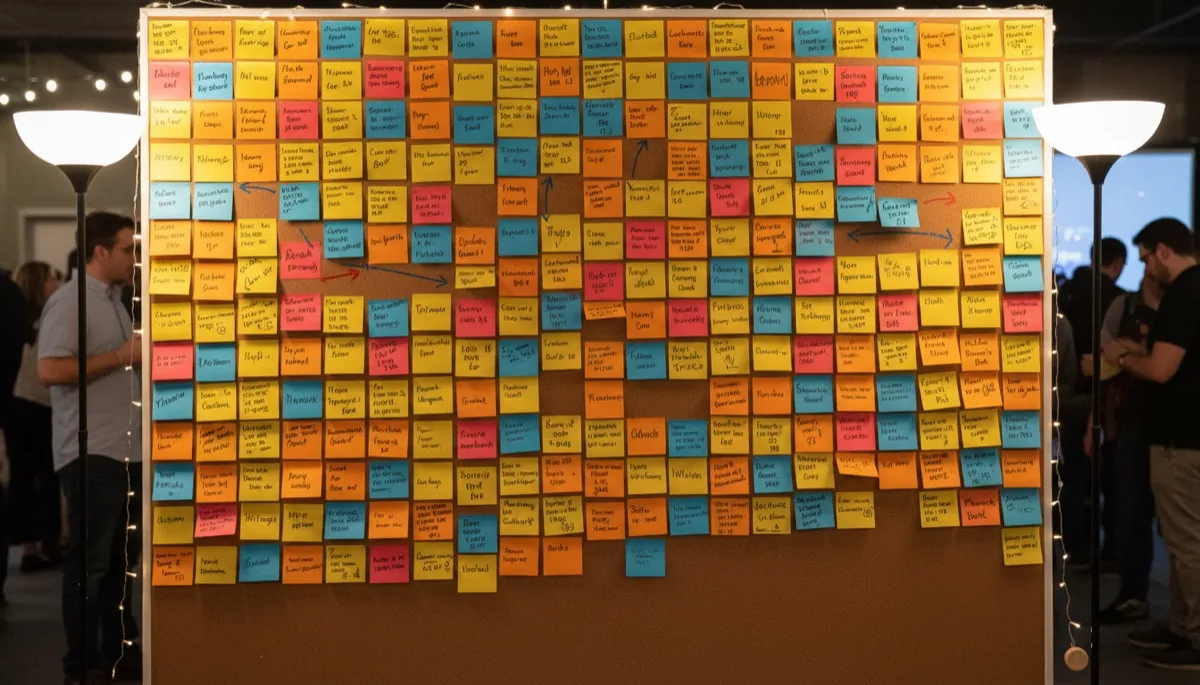 A wall of Post-It notes forming the beCamp schedule